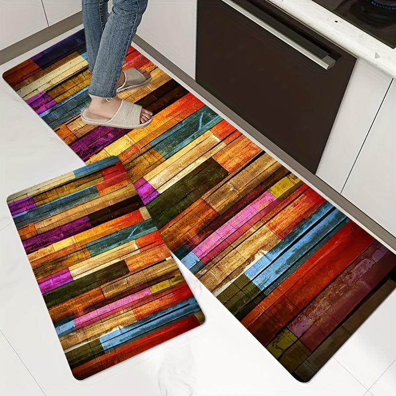 Colorful Kitchen Rug Flannel Absorbent Non Slip Floor Mat