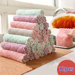 12pcs Microfiber Dish Cloths Soft Absorbent Towels Stain Removal