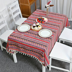 Bohemian Style Tassel Lace Tablecloth Waterproof Table Cover