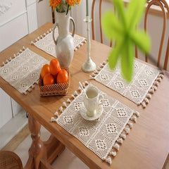 Boho Cotton Placemat with Tassels for Farmhouse Table Decor
