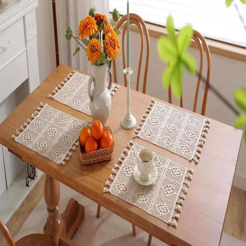 Boho Cotton Placemat with Tassels for Farmhouse Table Decor