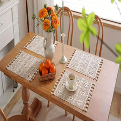 Boho Cotton Placemat with Tassels for Farmhouse Table Decor