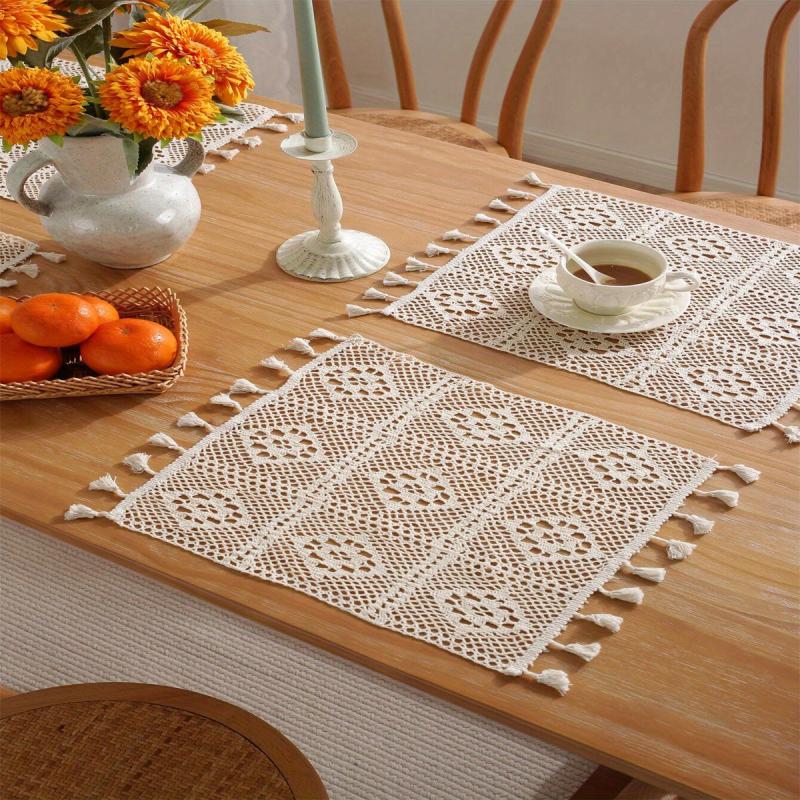 Boho Cotton Placemat with Tassels for Farmhouse Table Decor