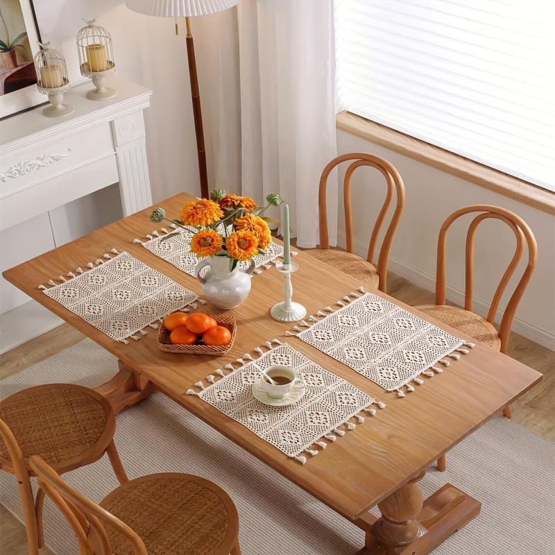 Boho Cotton Placemat with Tassels for Farmhouse Table Decor