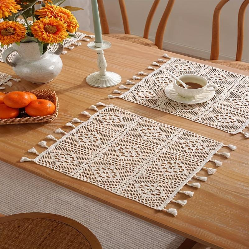 Boho Cotton Placemat with Tassels for Farmhouse Table Decor