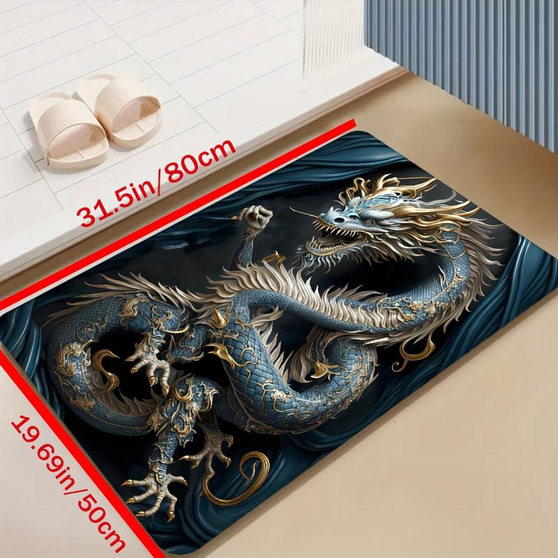 Dragon Printed Kitchen Rug Anti-fouling Washable Carpet
