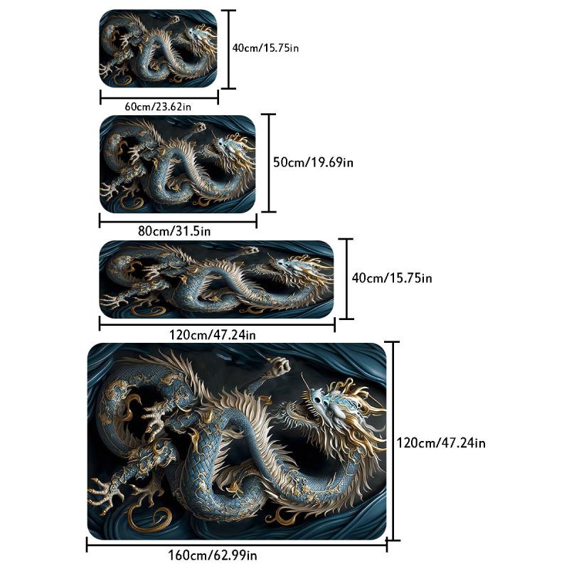 Dragon Printed Kitchen Rug Anti-fouling Washable Carpet