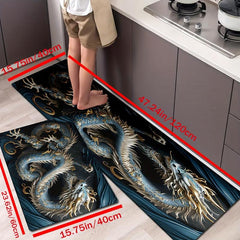 Dragon Printed Kitchen Rug Anti-fouling Washable Carpet