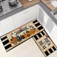 2pcs Pumpkin Bat Kitchen Mat Happy Halloween Mat Upholstered Anti Fatigue Kitche