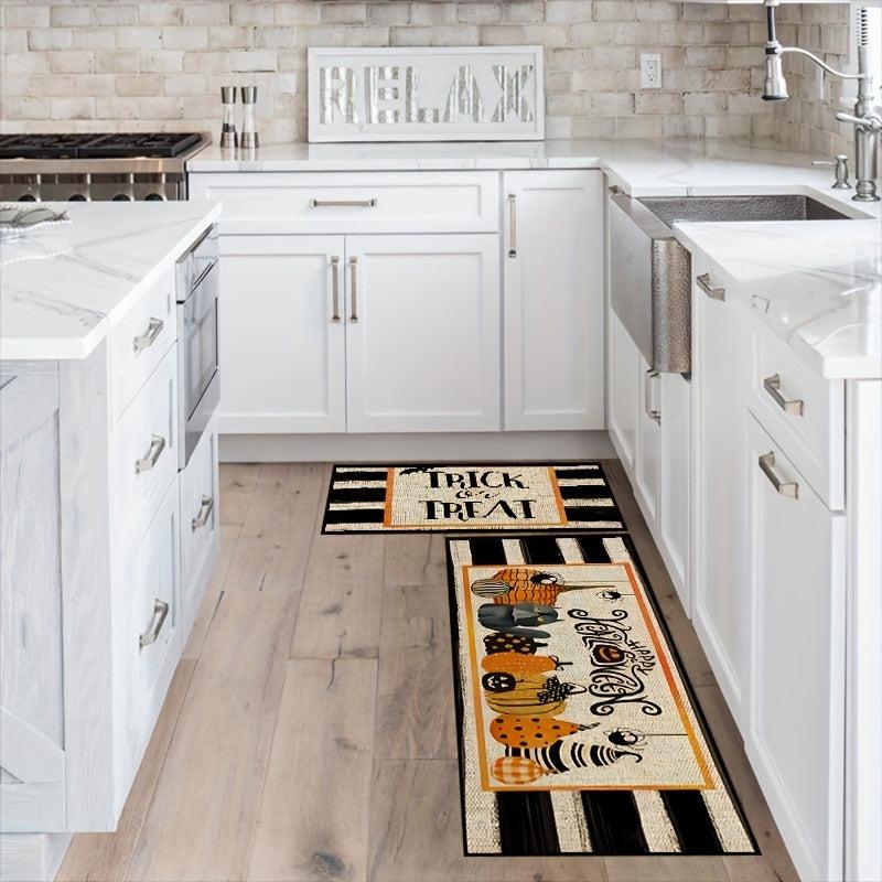 2pcs Pumpkin Bat Kitchen Mat Happy Halloween Mat Upholstered Anti Fatigue Kitche