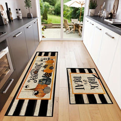 2pcs Pumpkin Bat Kitchen Mat Happy Halloween Mat Upholstered Anti Fatigue Kitche