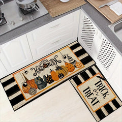 2pcs Pumpkin Bat Kitchen Mat Happy Halloween Mat Upholstered Anti Fatigue Kitche