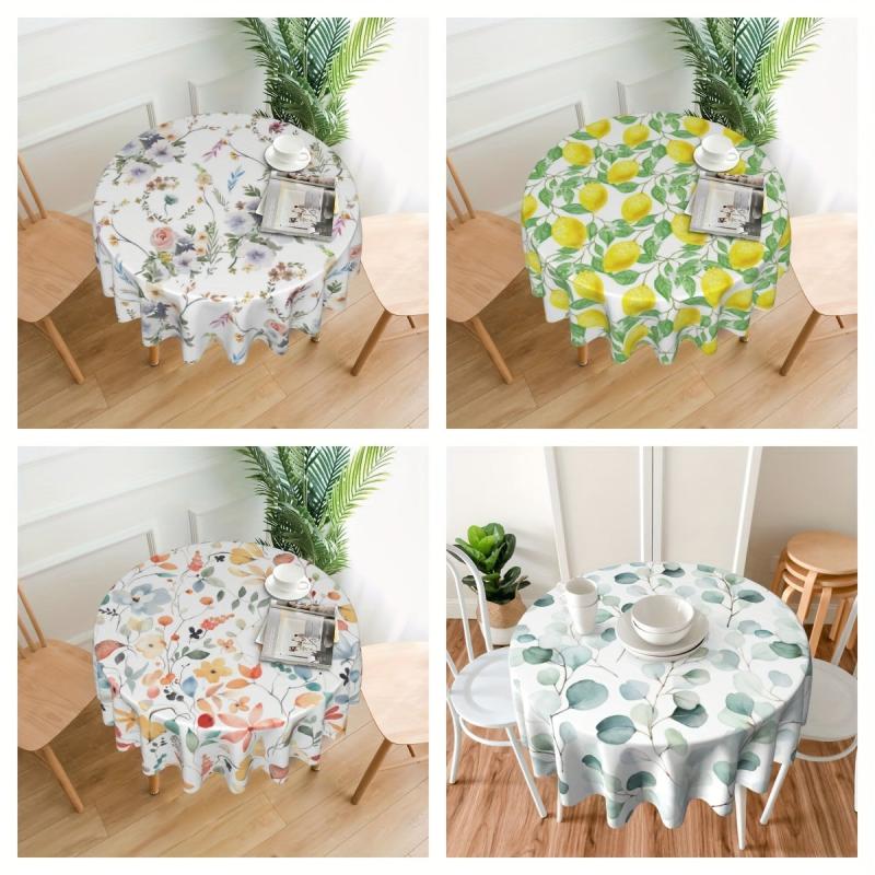Waterproof Lemon Tablecloth Stain Resistant Boho Floral Leaves Table Cover