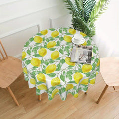 Waterproof Lemon Tablecloth Stain Resistant Boho Floral Leaves Table Cover