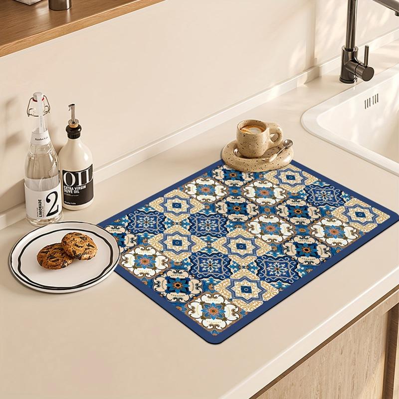 Colorful Geometric Pattern Dish Drying Mat