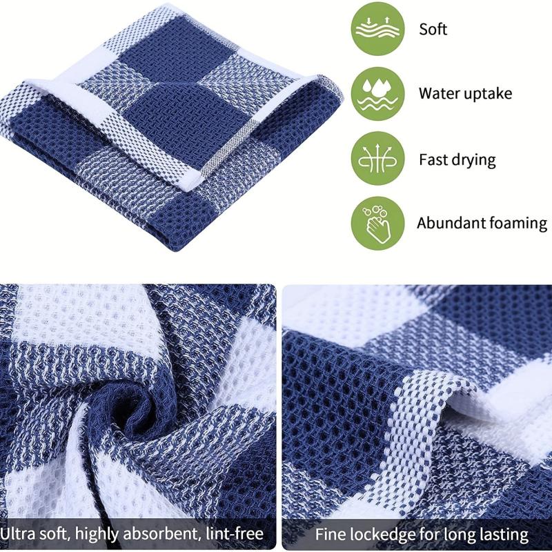 4pcs Waffle Weave Check Plaid Dish Cloths Soft Absorbent Towels Quick Drying
