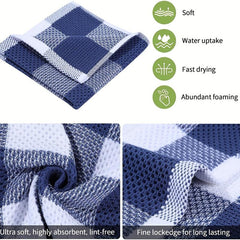 4pcs Waffle Weave Check Plaid Dish Cloths Soft Absorbent Towels Quick Drying