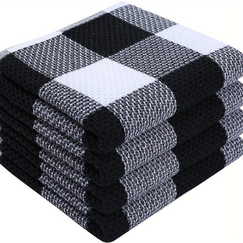 4pcs Waffle Weave Check Plaid Dish Cloths Soft Absorbent Towels Quick Drying