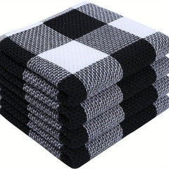 4pcs Waffle Weave Check Plaid Dish Cloths Soft Absorbent Towels Quick Drying