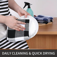 4pcs Waffle Weave Check Plaid Dish Cloths Soft Absorbent Towels Quick Drying
