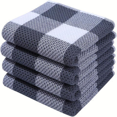 4pcs Waffle Weave Check Plaid Dish Cloths Soft Absorbent Towels Quick Drying