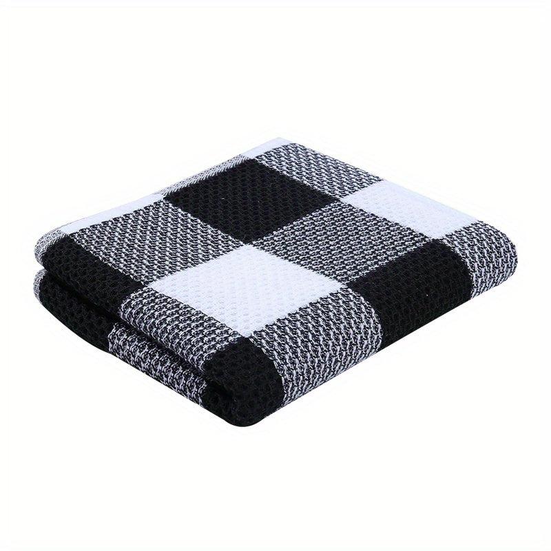 4pcs Waffle Weave Check Plaid Dish Cloths Soft Absorbent Towels Quick Drying