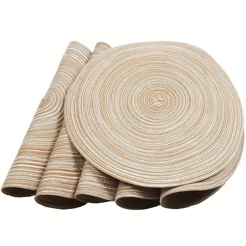 Set Of 6 Round Woven Placemats Waterproof Heat Insulation Pad