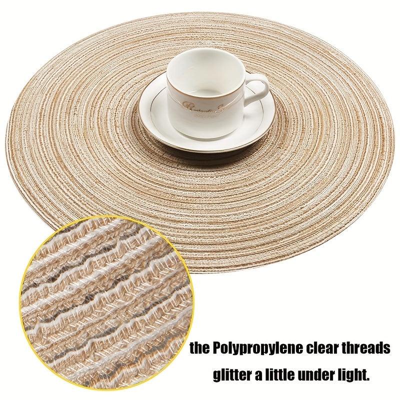 Set Of 6 Round Woven Placemats Waterproof Heat Insulation Pad