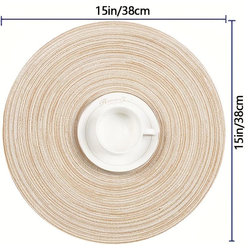 Set Of 6 Round Woven Placemats Waterproof Heat Insulation Pad