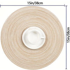 Set Of 6 Round Woven Placemats Waterproof Heat Insulation Pad