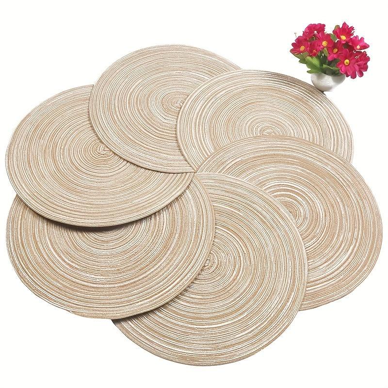 Set Of 6 Round Woven Placemats Waterproof Heat Insulation Pad