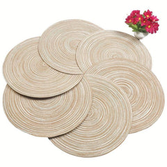 Set Of 6 Round Woven Placemats Waterproof Heat Insulation Pad