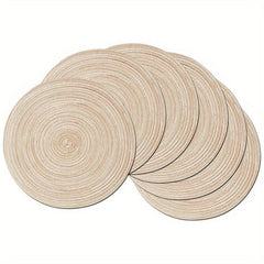 Set Of 6 Round Woven Placemats Waterproof Heat Insulation Pad