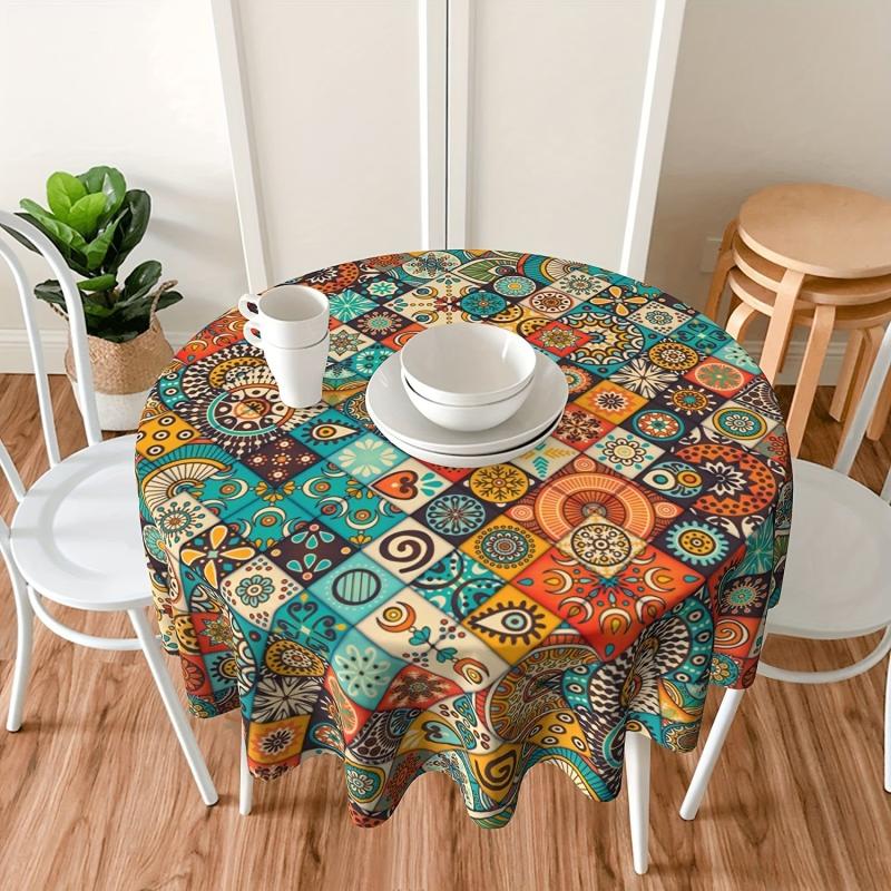 Boho Round Tablecloth 152.4cm Stain Resistant Water Repellent Table Cover