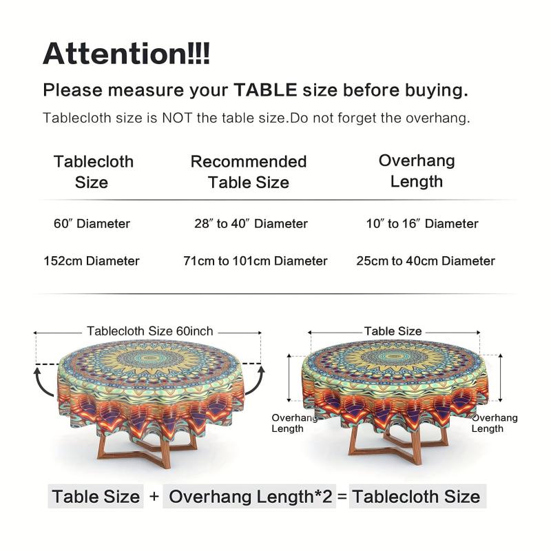 Boho Round Tablecloth 152.4cm Stain Resistant Water Repellent Table Cover
