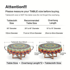 Boho Round Tablecloth 152.4cm Stain Resistant Water Repellent Table Cover