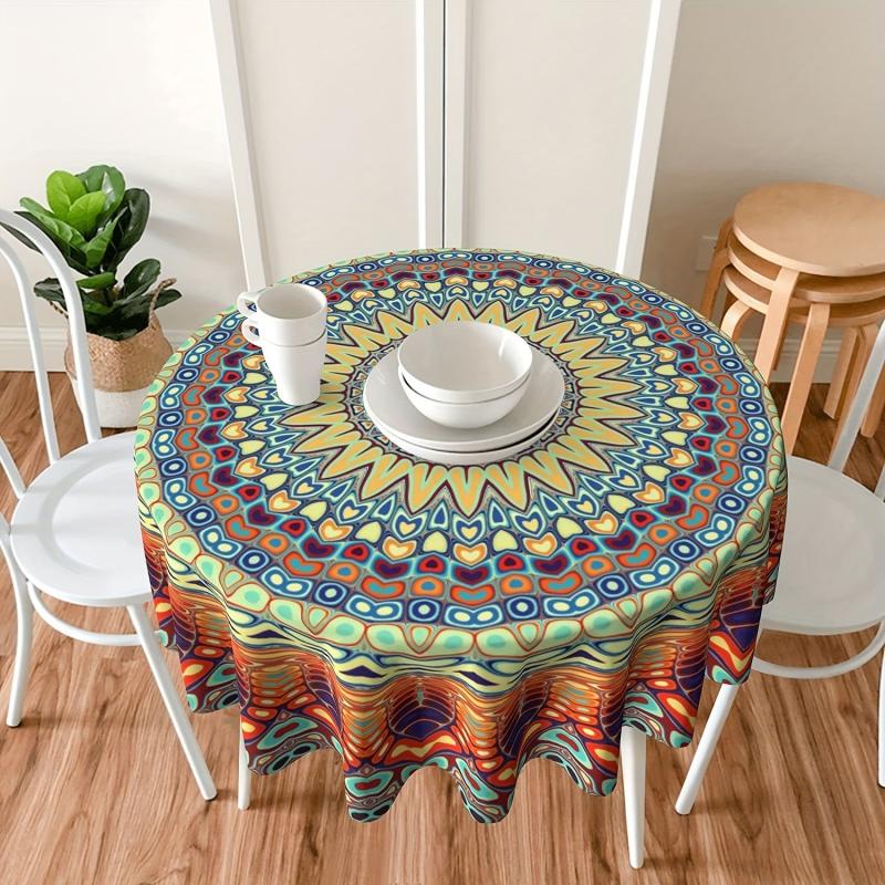 Boho Round Tablecloth 152.4cm Stain Resistant Water Repellent Table Cover