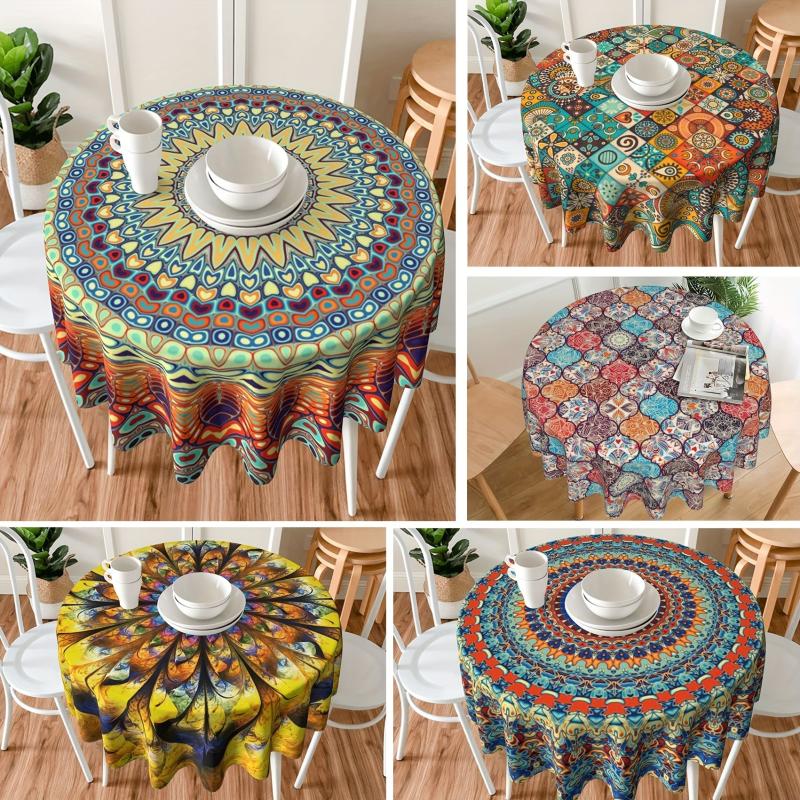 Boho Round Tablecloth 152.4cm Stain Resistant Water Repellent Table Cover