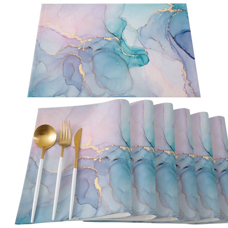 6pcs Marble Pattern Linen Placemats for Dining Table
