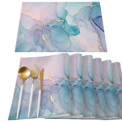 6pcs Marble Pattern Linen Placemats for Dining Table