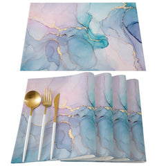 6pcs Marble Pattern Linen Placemats for Dining Table