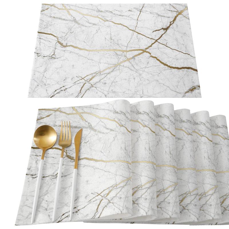6pcs Marble Pattern Linen Placemats for Dining Table
