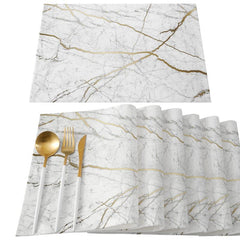 6pcs Marble Pattern Linen Placemats for Dining Table
