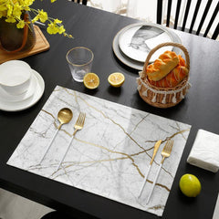 6pcs Marble Pattern Linen Placemats for Dining Table
