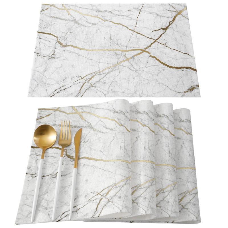 6pcs Marble Pattern Linen Placemats for Dining Table