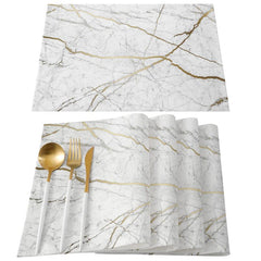 6pcs Marble Pattern Linen Placemats for Dining Table