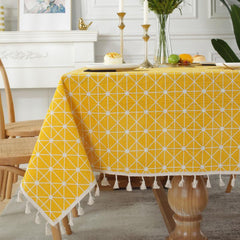 Western Geometric Linen Tablecloth with Fringe for Dining
