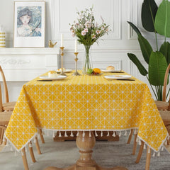 Western Geometric Linen Tablecloth with Fringe for Dining