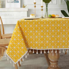 Western Geometric Linen Tablecloth with Fringe for Dining