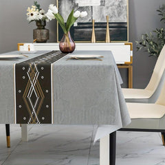Grey Argyle PVC Tablecloth Waterproof Table Cover For Party
